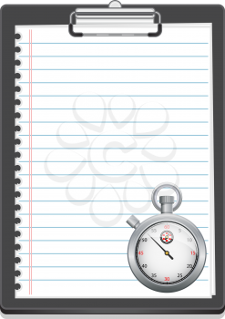 Clipboard with paper and stopwatch
