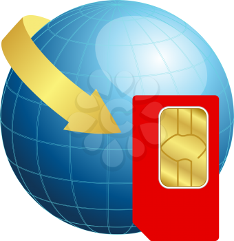 Sim card with globe and arrow