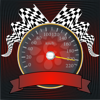 Speedometer with checkered flags and banner