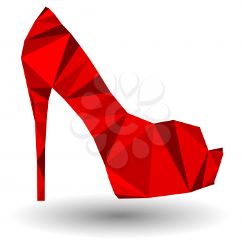 Red abstract high heel woman shoe in origami style