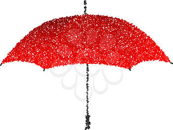 Dotted red umbrella. Engraving illustration.