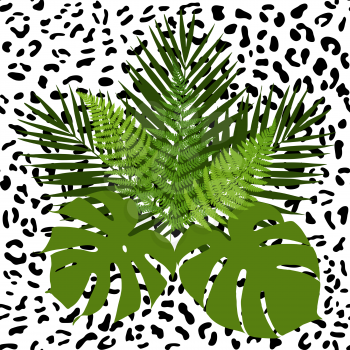 Tropical leaves and animal skin seamless pattern. Vector illustration. 