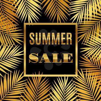 Summer sale background with gold palms. Vector illustration