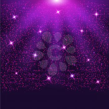 Falling sparkling purple particles and stars. Confetti Glitters. Vector illustration
