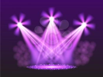 Purple spotlights. Scene. Light Effects. Vector illustration