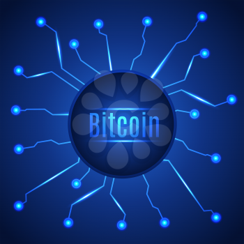Blue bitcoin digital currency circle banner. Vector illustration.