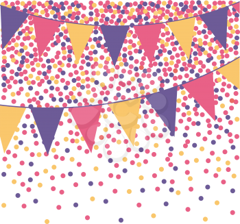 Ultra violet bunting background with confetti. Vector illustration.