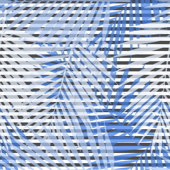 Blue striped palm leaves seamless pattern. Vector illustration.