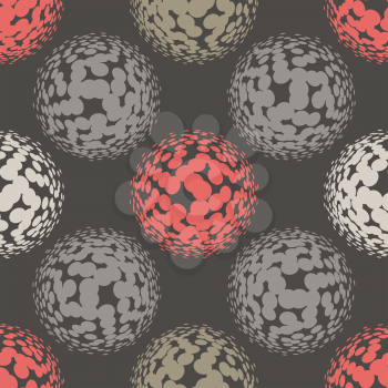 Living coral halftone circles seamless pattern. Vector illustration