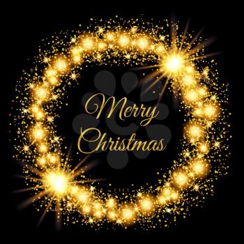 Merry Christmas glowing gold background. Vector illustration