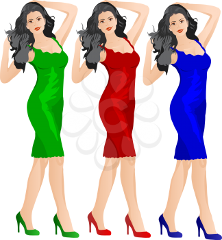 Royalty Free Clipart Image of Women Wearing Dresses