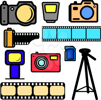 Royalty Free Clipart Image of Cameras and Accessories