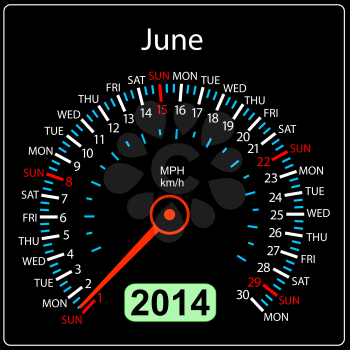 Royalty Free Clipart Image of a Speedometer June Calendar
