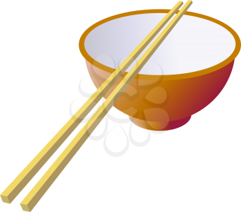 Royalty Free Clipart Image of a Bowl and Chopsticks