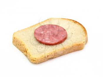 Healthy sandwich with sausage on a white background