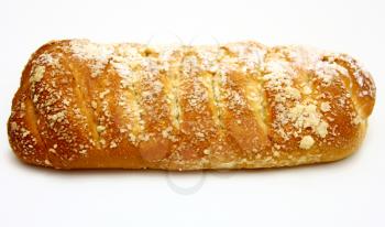 Tasty juicy bread lies on a white background