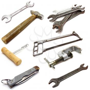 collection of different tools over white background