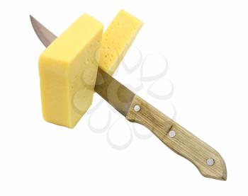 cheese whith knife on the white background