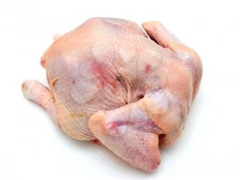 Carcass of the whole chicken ready to preparation on a white background