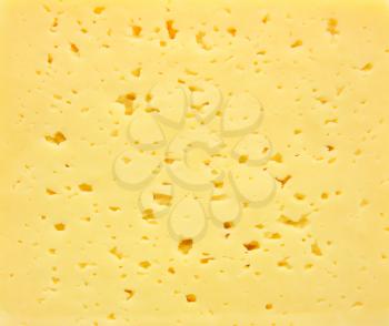 Background of fresh yellow Swiss cheese with holes