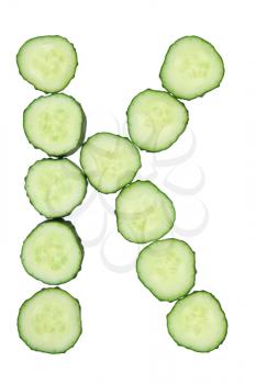 Vegetable Alphabet of chopped cucumber  - letter K