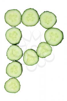 Vegetable Alphabet of chopped cucumber  - letter P