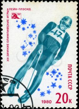 USSR-CIRCA 1980: A stamp printed in the USSR, dedicated XIII Winter Olympic Games, Lake Placid, Bob, circa 1980