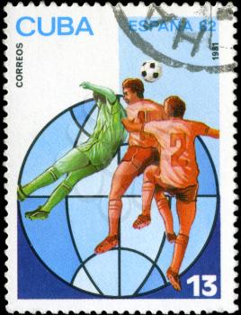 CUBA - CIRCA 1981: A stamp printed in the CUBA, image is devoted World championship on football, Spain 82, circa 1981