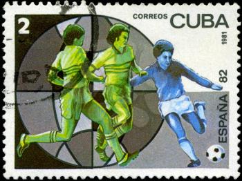 CUBA - CIRCA 1981: A stamp printed in the CUBA, image is devoted World championship on football, Spain 82, circa 1981