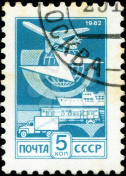 USSR - CIRCA 1982: A Stamp printed in USSR shows the Mail Transport, circa 1982