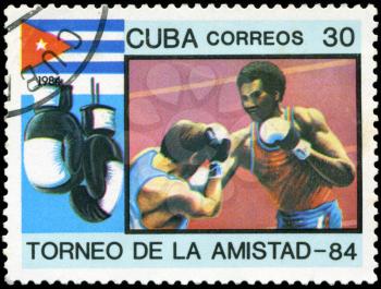 CUBA - CIRCA 1984: A stamp printed in CUBA shows box, series friendship tournament 1984, circa 1984