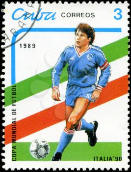 CUBA - CIRCA 1989: stamp printed by Cuba, shows 1990 World Cup Soccer Championships Italy, circa 1989.