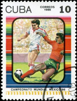 CUBA - CIRCA 1985: Stamp, printed in Cuba showing world championship on football in Mexico (in 1986), circa 1986