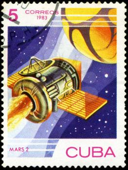 CUBA - CIRCA 1983: A stamp printed in Cuba, shows mars 2 space satellite , circa 1983