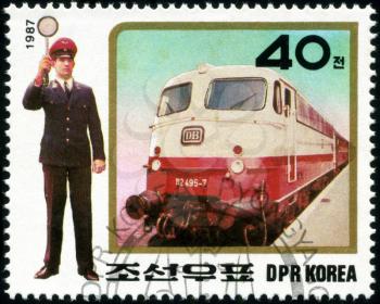 KOREA - CIRCA 1987: A stamp printed in Korea showing steam locomotive, circa 1987