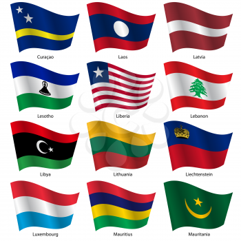 Set  Flags of world sovereign states. Vector illustration. Set number 9. Exact colors. Easy changes.