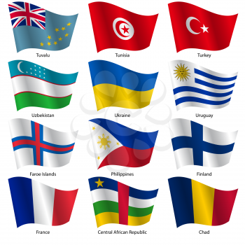 Set  Flags of world sovereign states. Vector illustration. Set number 16. Exact colors. Easy changes.