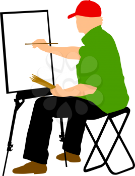 Silhouette, artist at work on a white background, vector illustration.