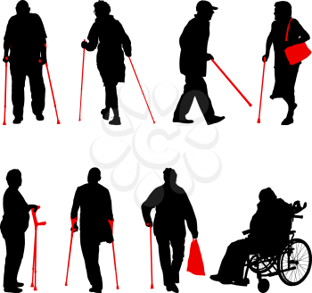 Silhouette of disabled people on a white background. Vector illustration.