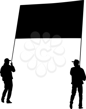 Black silhouettes of men carrying a banner on a white background. Vector illustration.