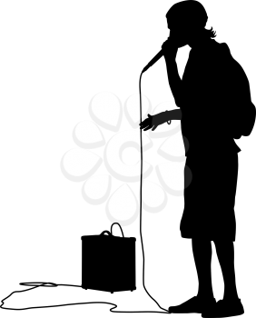 Silhouette of the guy  beatbox with a microphone. Vector illustration.