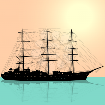 Ship sailing boat silhouette isolated on white background. Vector illustration.