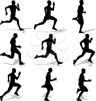 Set of silhouettes. Runners on sprint, men. vector illustration.