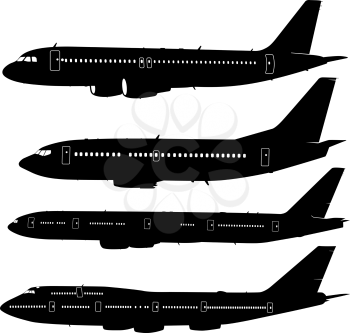 Collection of different  aircraft silhouettes.  vector illustration 