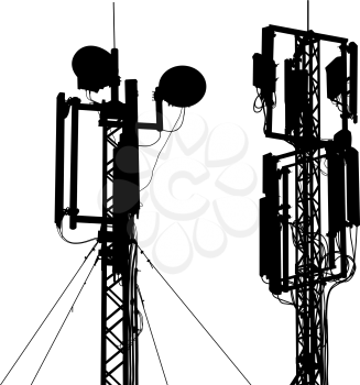 Silhouette mast antenna mobile communications. Vector illustration.