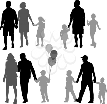 Set silhouette of happy family on a white background. Vector illustration