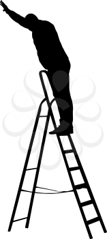 Silhouette worker climbing the ladder. Vector illustration.