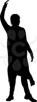 Black silhouettes of beautiful woman with arm raised. Vector illustration.