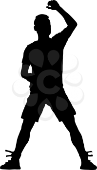 Black silhouettes man with arm raised. Vector illustration.
