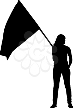 Black silhouettes of woman with flags on white background.